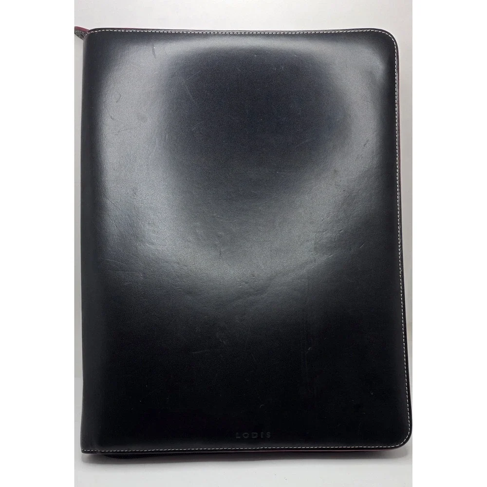 Lodis Los Angeles Black Leather Zip Around Portfolio Organizer Business Folder